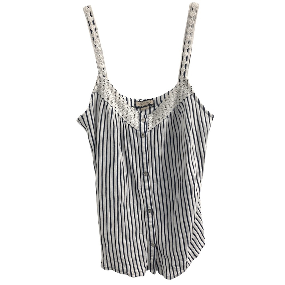 Cottagecore Striped Embroidered Trim Tank Top Size S
